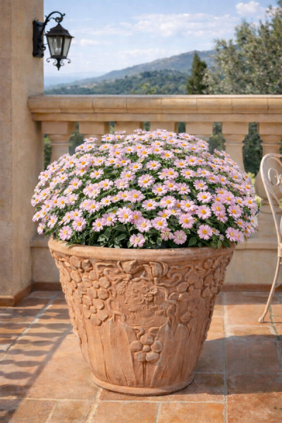 Pot de fleurs en terre cuite d’Impruneta – décor Art nouveau